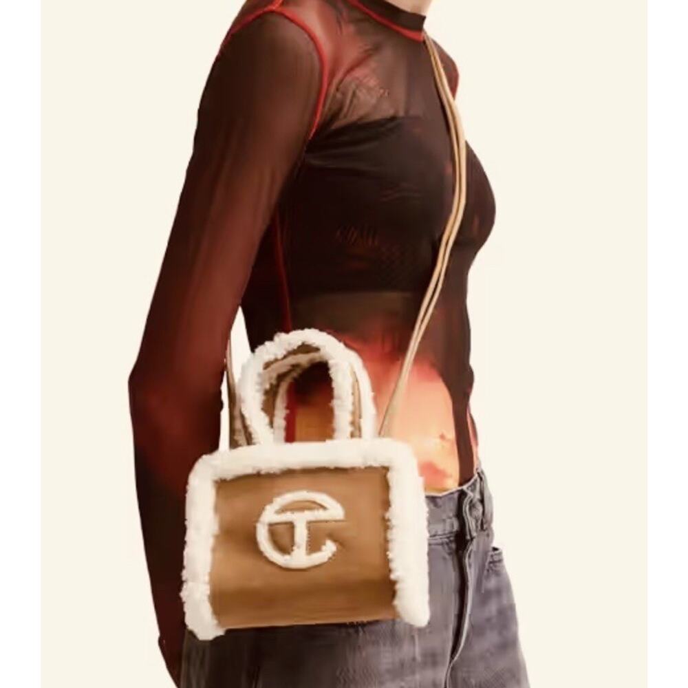 UGG x Telfar Small Shopping Bag in Chestnut shearling and suede Double Strap